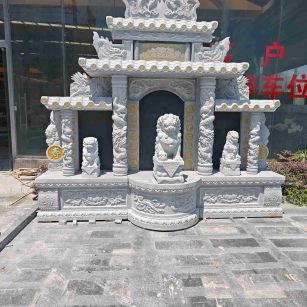 临汾芝麻白中国黑石材套墓 花岗岩墓碑